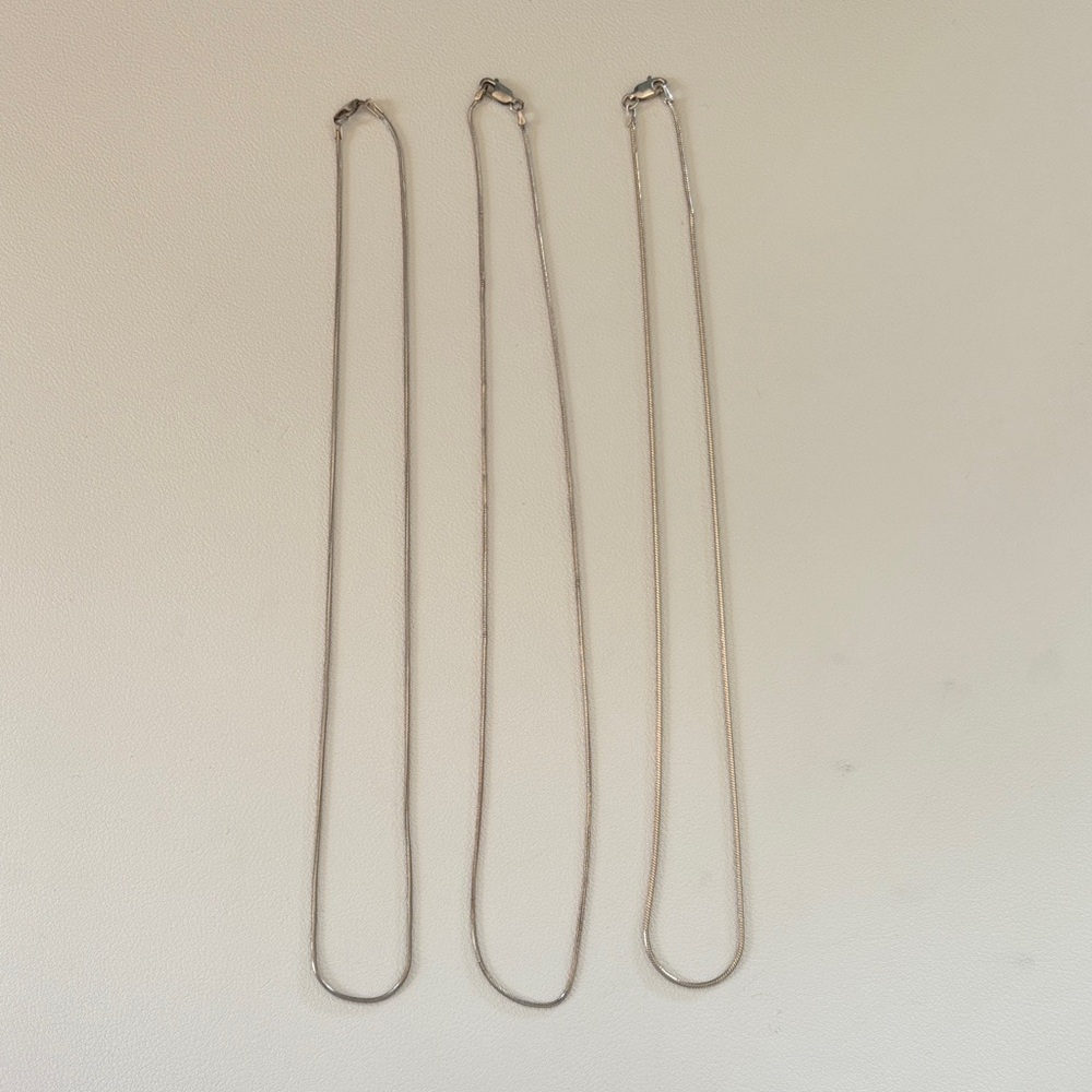 Delicate Sterling Silver Snake Chain Necklaces - Set of 3 - 16” Drop